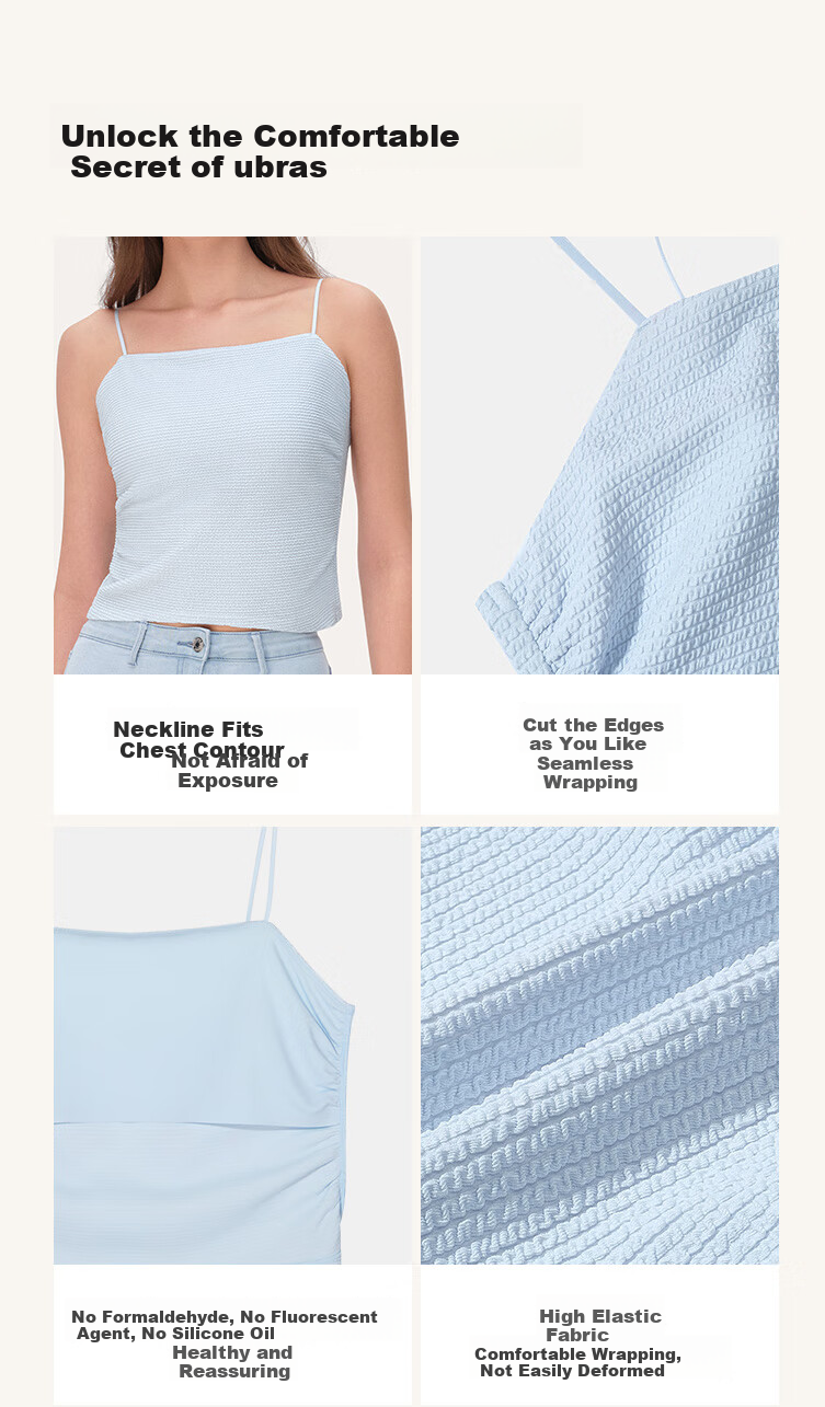 Ubras Liu Wen Style Sweet Girl Ruched Camisole Tank Top for Women, Inner Wear, Beautiful Back Top, Outer Wear, Ripple Blue, Size L 7