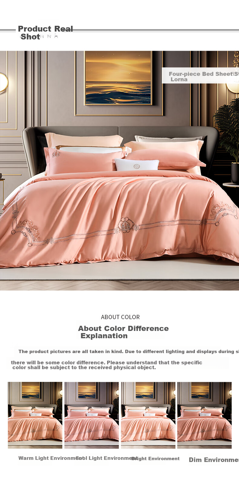FUANNA High-Quality Bedding Set of Four Pieces, 120s Double-Ply Long-Staple Cotton, Class A Sateen Bed Sheet Set, 230*229cm, Holy 11