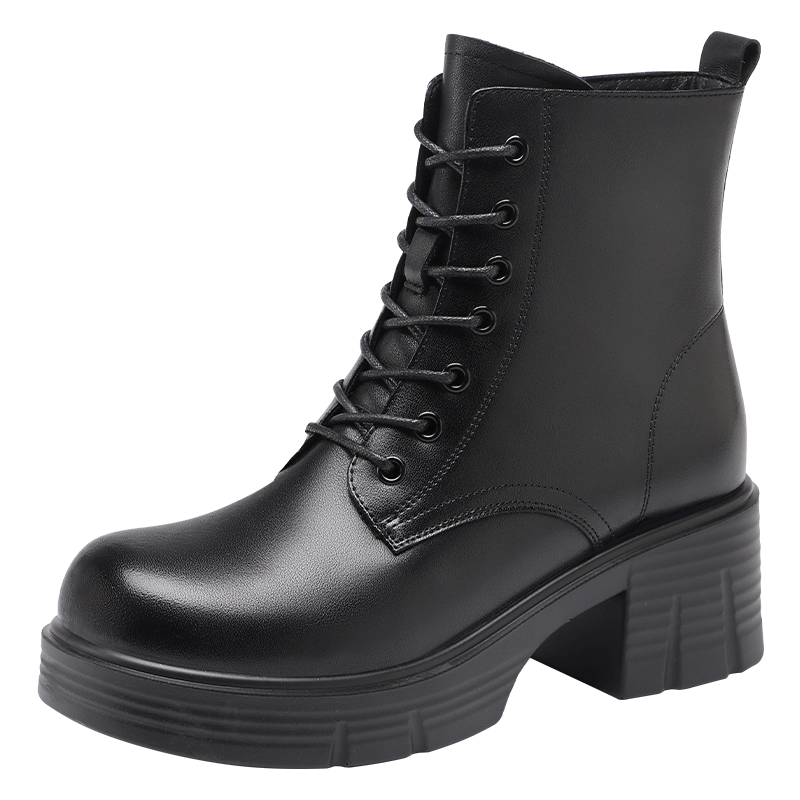 Red Dragonfly Martin Boots British Style Autumn Winter Fleece Lined Warm Thick Sole Short Boots Lightweight Women's Work Boots WTC456931H Black Size 38