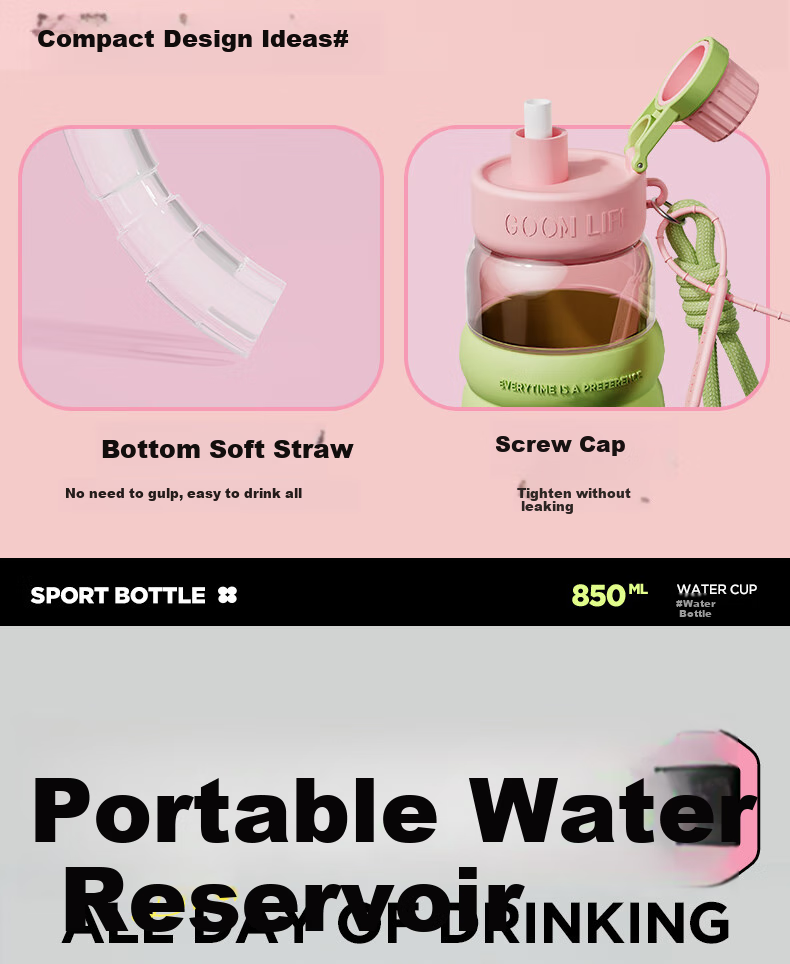 GOOM Large Capacity Lightweight Sports Straw Water Bottle Unisex Fitness Student Portable 850ML White 9