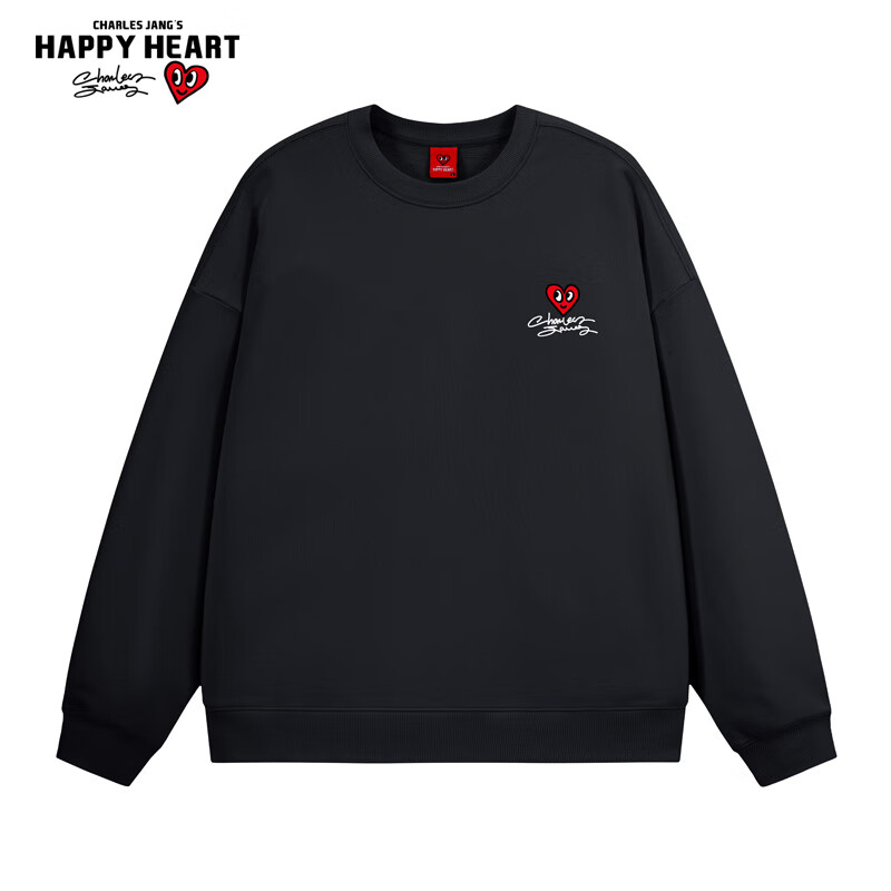 Chaersitaoxin Sweatshirt, Unisex Couple Matching Style, Casual Round Neck, Heart Print, Loose Fit, Youth Simple Top, Black, S
