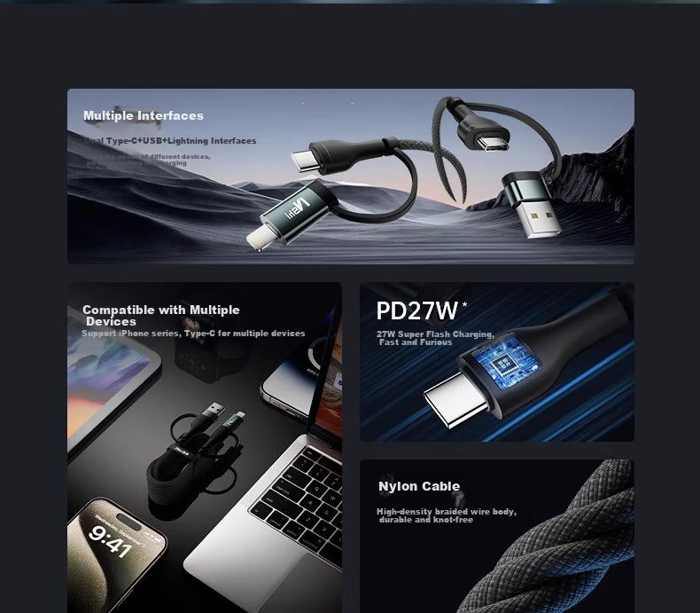 Nengshi Four-In Charging Cable, Type-C Data Cable, PD Dual-Head Fast Charging, Suitable for Apple IPhone, Huawei, Xiaomi IPad/tablet/laptop, 1.5 Meters 3