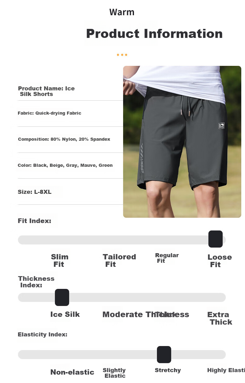 ROMON Men's Summer Ice Silk Breathable Quick-Dry Outdoor Loose Fit Sports Shorts ZH23366 Gray 5XL 7