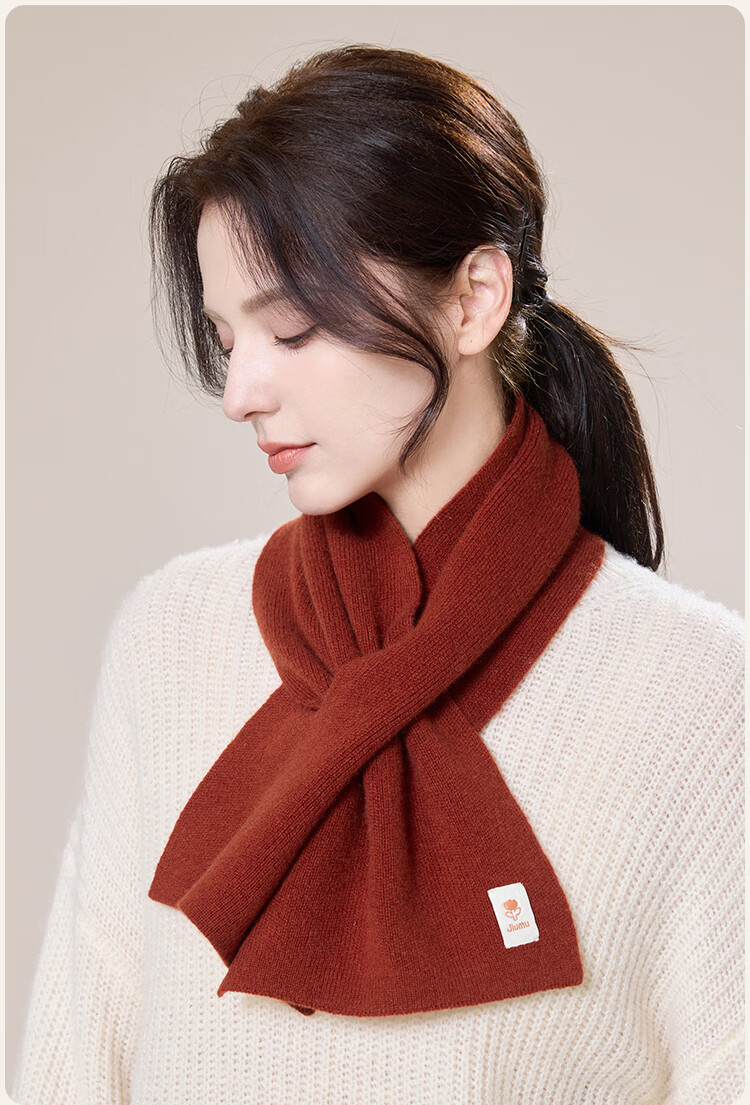 JIUMU Pure Wool Interwoven Small Scarf Women's Autumn Winter Warm Neck Warmer Lightweight Short Scarf for Girls 6