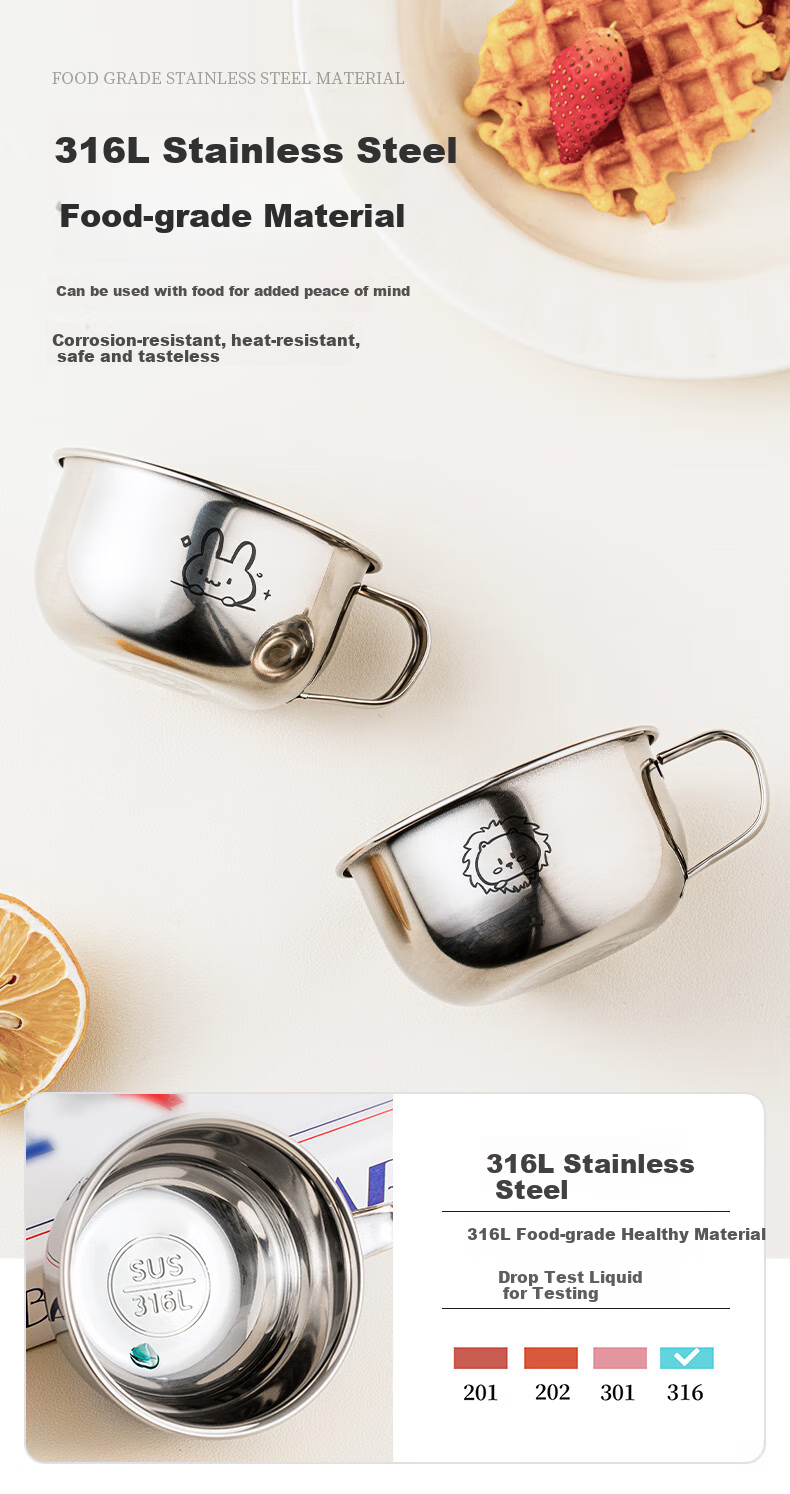 TREEJACK 316L Stainless Steel Cartoon Children's Small Water Cup, Baby Kindergarten Home Use Open Cup Milk Tea Beverage Mug 2