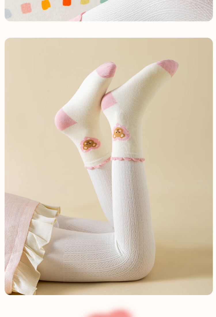 MiiOW Kids Girls Socks [100% Cotton + Lace Odor-Resistant] Mid-Calf Autumn Winter Casual Socks for Baby Girls 1