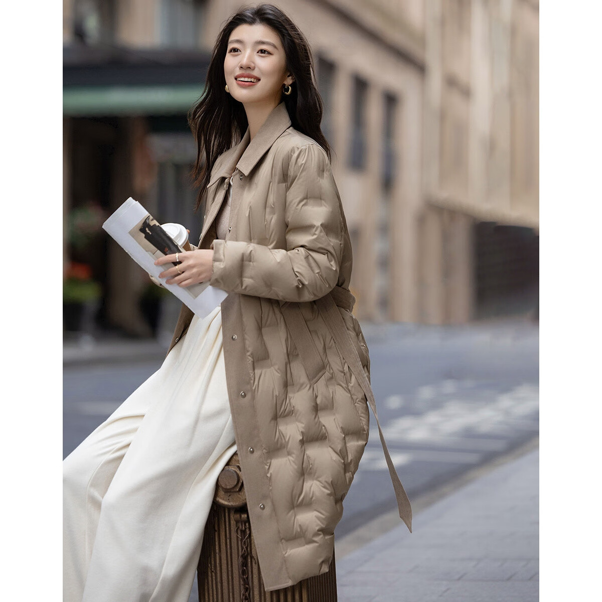 Demana [Dark Night Star River] Winter High Warmth 90% Duck Down Colorblock Lapel Straight Cut Women's Down Coat