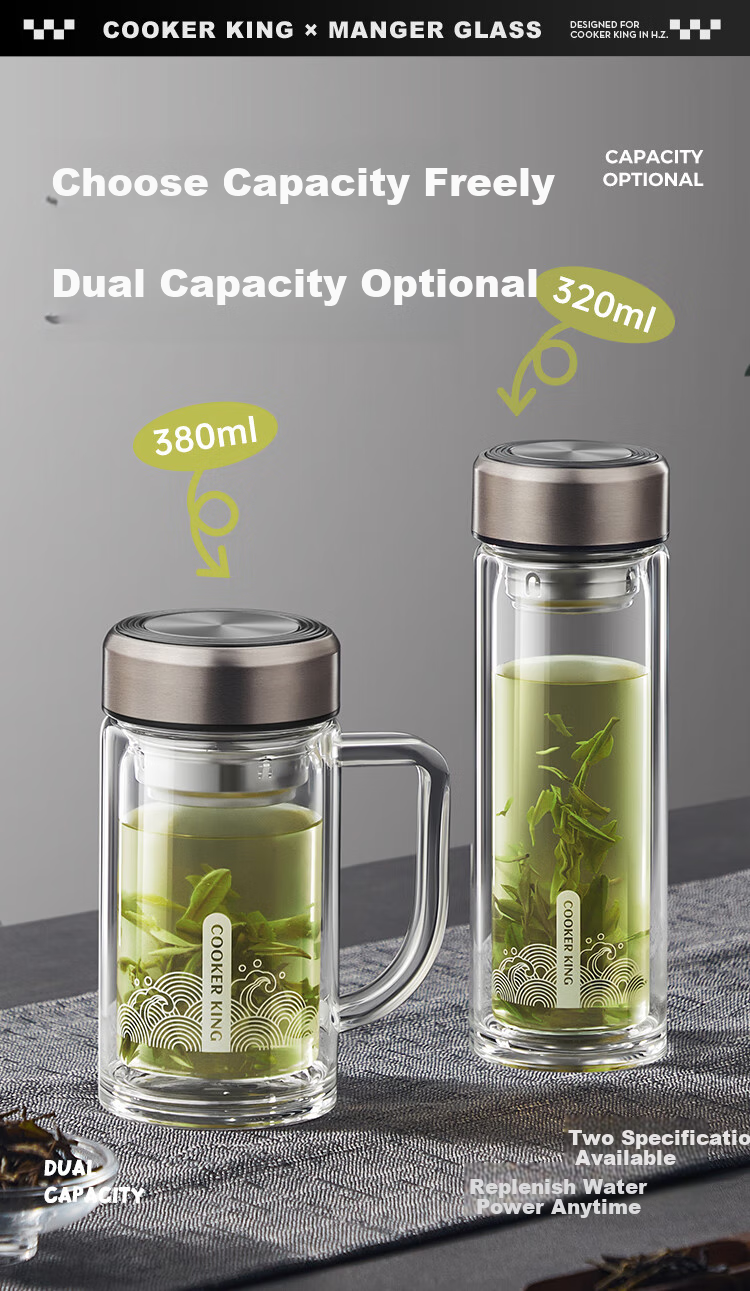 COOKER KING Glass Cup with Tea Infuser, Heat-Resistant And Shatterproof Tea Infuser Mug, Large Capacity Tea Cup in Gunmetal Gray, 380ml 4