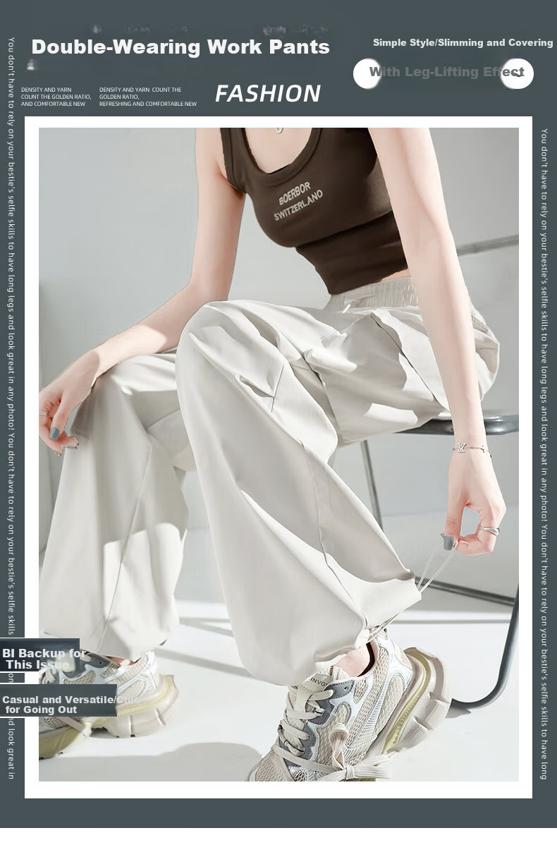 LangSha American-Style Cargo Pants for Women, 2026 New Style, Quick-Dry High-Waist Parachute Wide-Leg Pants, Casual Outdoor Hiking Sports Trousers 2