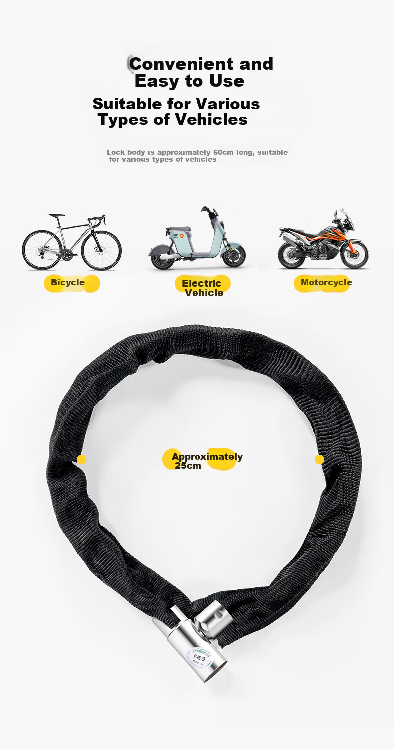 Huangchi Chain Lock, Bicycle Lock, Door Lock, Anti-Theft Glass Door Lock, Electric Bike Lock, Motorcycle Lock, Thickened And Cut-Resistant 6