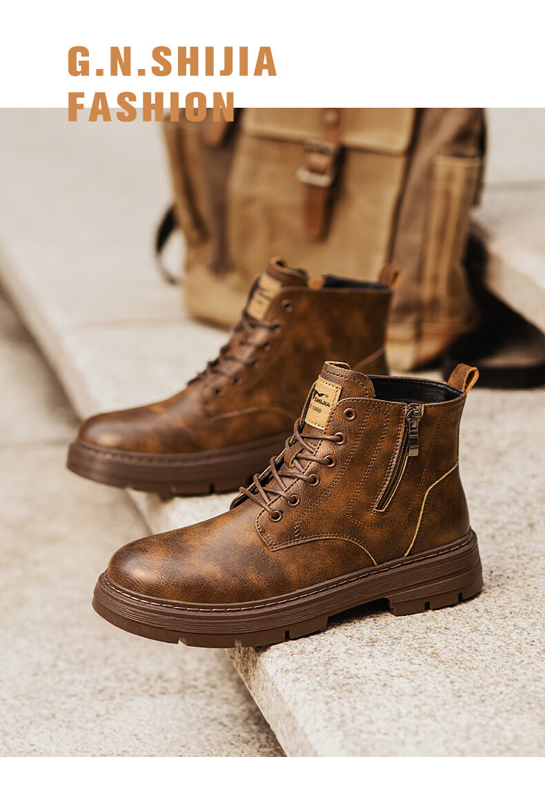 Bull Family [Zhang Ruoyun Same Style] Men's Genuine Leather Martin Boots 2026 Autumn Winter New High-top British Style Work Boots for Men 12
