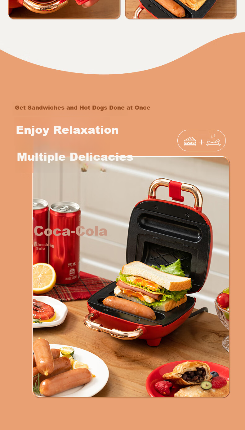Kekoukele Home Double-Sided Heating Fully Automatic Non-Stick Easy-Clean Bread Toaster Waffle Maker Sandwich Breakfast Machine Round Plate 4