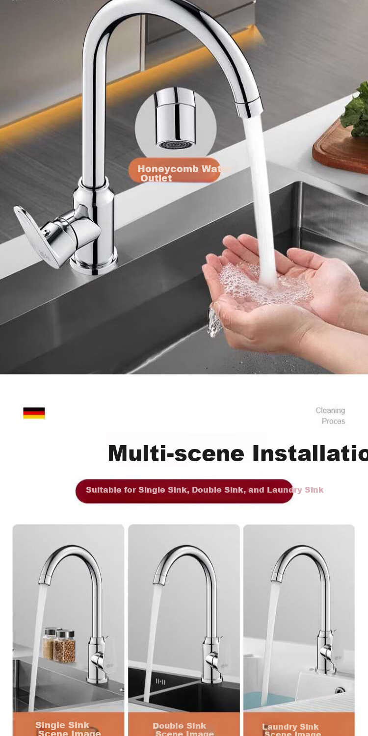 Deer [28-Year Brand] Kitchen Single Cold Water Tap Sink Basin Washbasin Sink with Swivel Rotating Pressure-Boosting Anti-Splash Functio 4