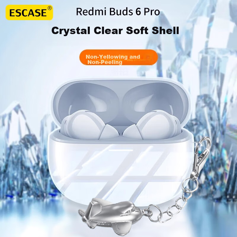 ESCASE Compatible with Redmi Buds 6 Pro Case, Silicone Soft Shell for Redmi Wireless Bluetooth Earphones, Shockproof, Dustproof, Skin-Friendly, Transparent Case with Small Airplane Design for Bare Phone Feel