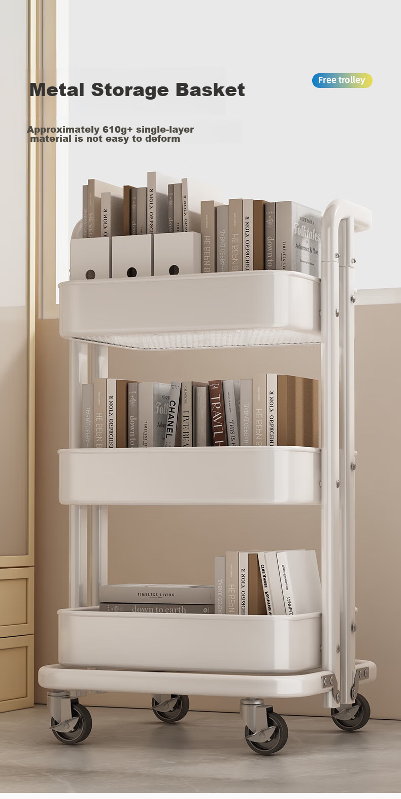 YOUQIN Bookbag Storage Rack, Mobile Cart for Books, Under-Desk Storage Shelf with Wheels, Floor-Standing Side Table Organizer for Bags 3