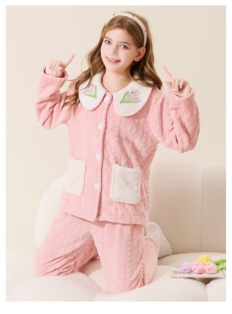 Hodo Children's Flannel Pajamas Autumn Winter Girls Baby Thickened Warm Cute Coral Fleece Homewear 3