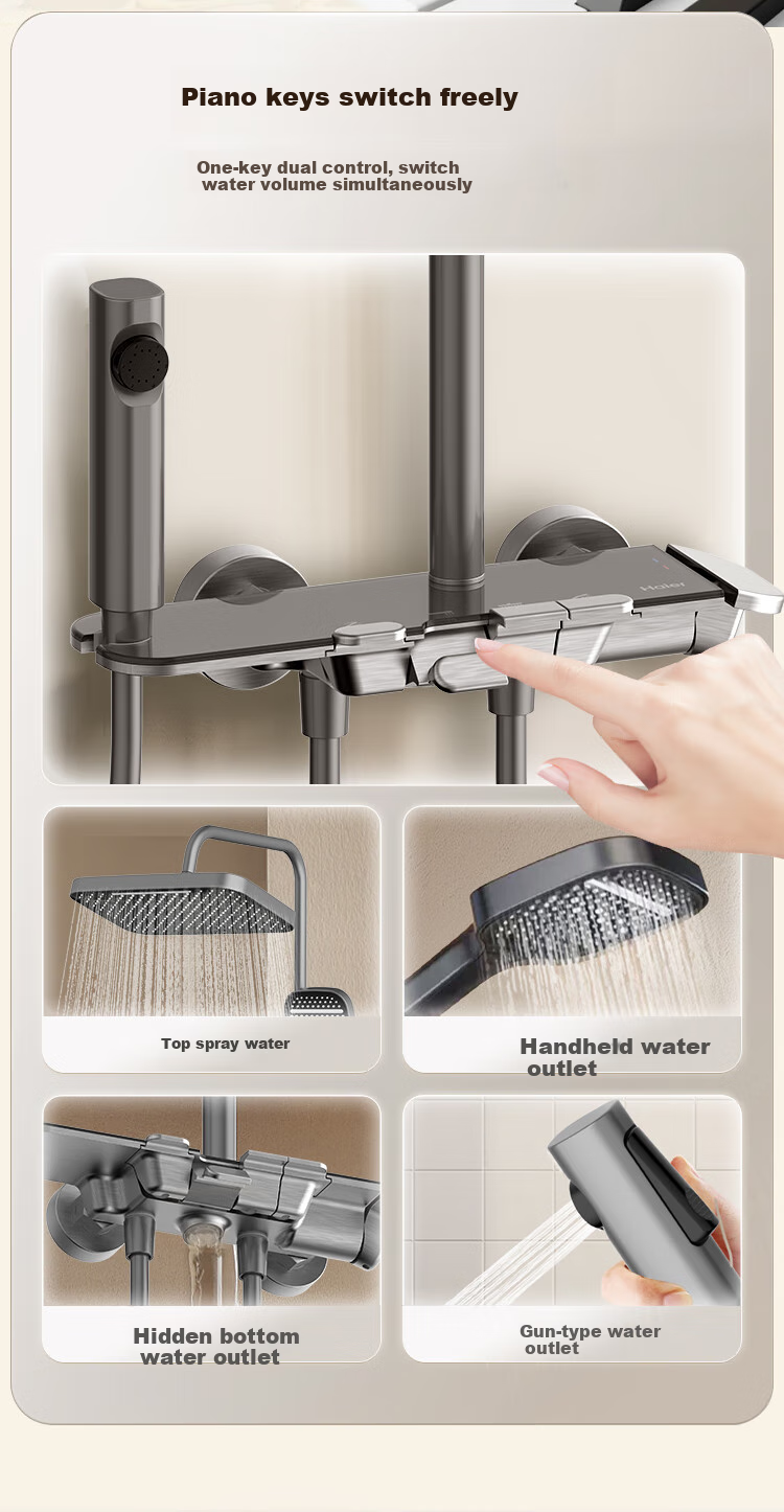 Haier Xiaohaijing Shower Head Set, High-Quality Copper Water Path with Large Storage Platform, Pressure-Boosting Spray Gun, Piano Key Design, Complete Integrated Set 6