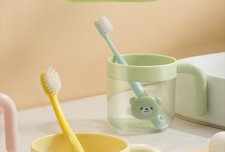 Ecoco Kids Mouthwash Cup Tooth Brushing Cup Household Anti-Drop Cartoon Food-Grade Baby Toothbrush Holder Set 2