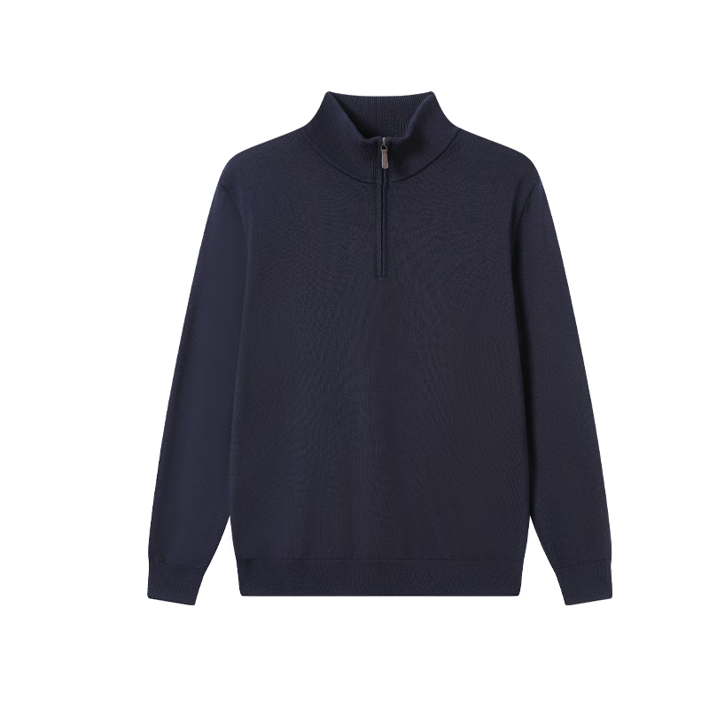 JD Original [Machine Washable Wool Sweater] Men's Knitted Sweater, Winter Warm Base Layer Jacket, Half-Zip, Navy Blue, 2XL