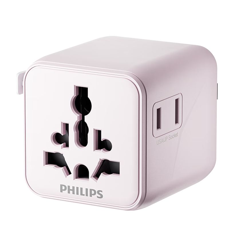 PHILIPS Side-Insert 2-Outlet Travel Adapter/multi-Country Universal International Travel Socket Converter/Compatible with UK, EU, US, AU, Japan, Hong Kong, Singapore, Thailand, Includes Powder
