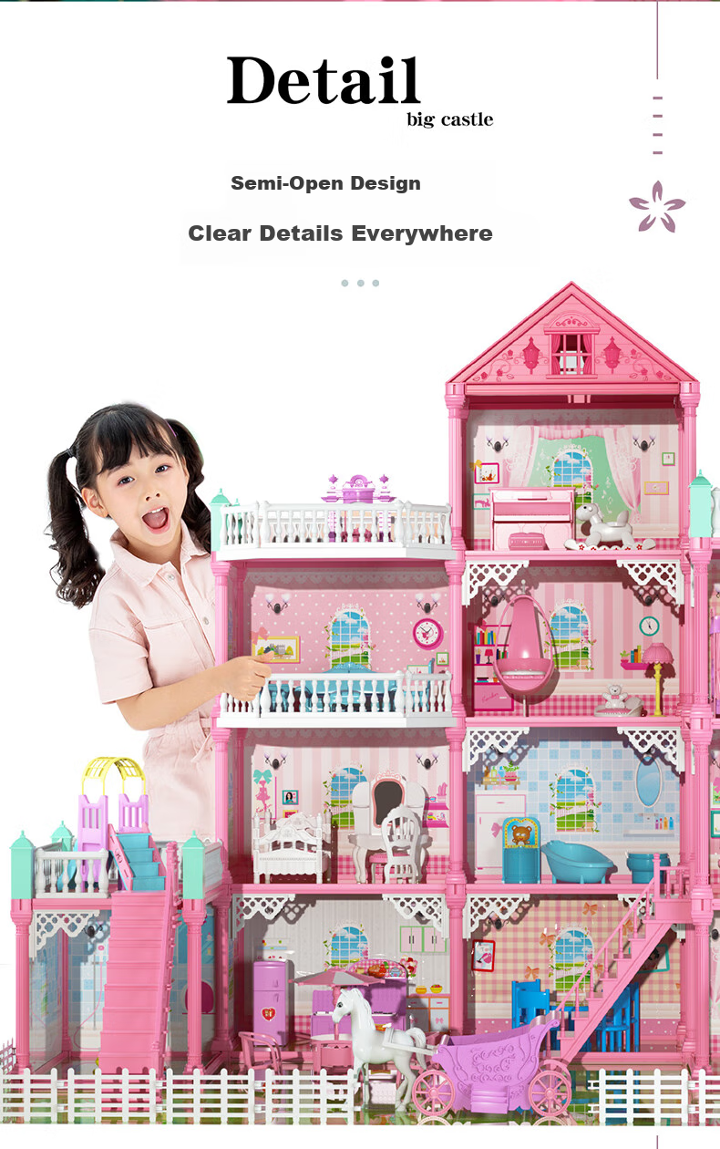 Guou Toy, Girls' Dollhouse, Dress-Up Playset, Princess Castle Gift Box, Children's Birthday Present 6