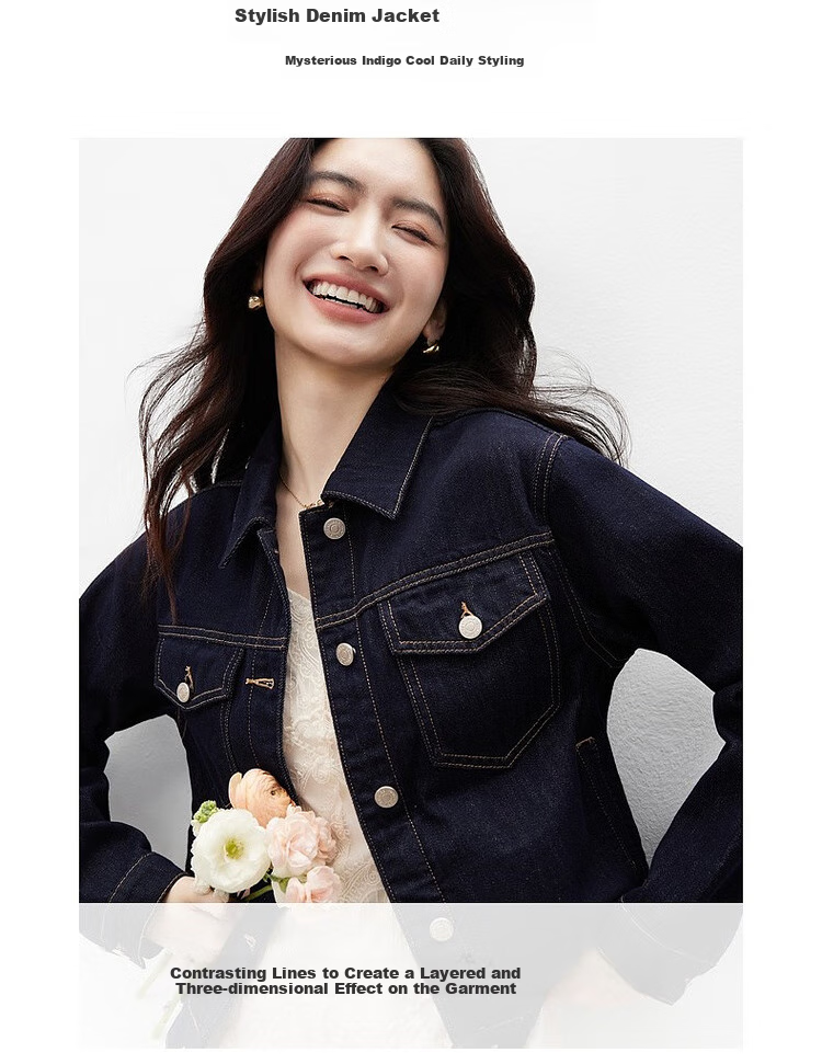 Sentubila Casual Denim Jacket for Women, Spring Season, Petite, Long-Sleeved, Loose-Fitting Outerwear, Slim-Fit Top, Navy Blue, M 14
