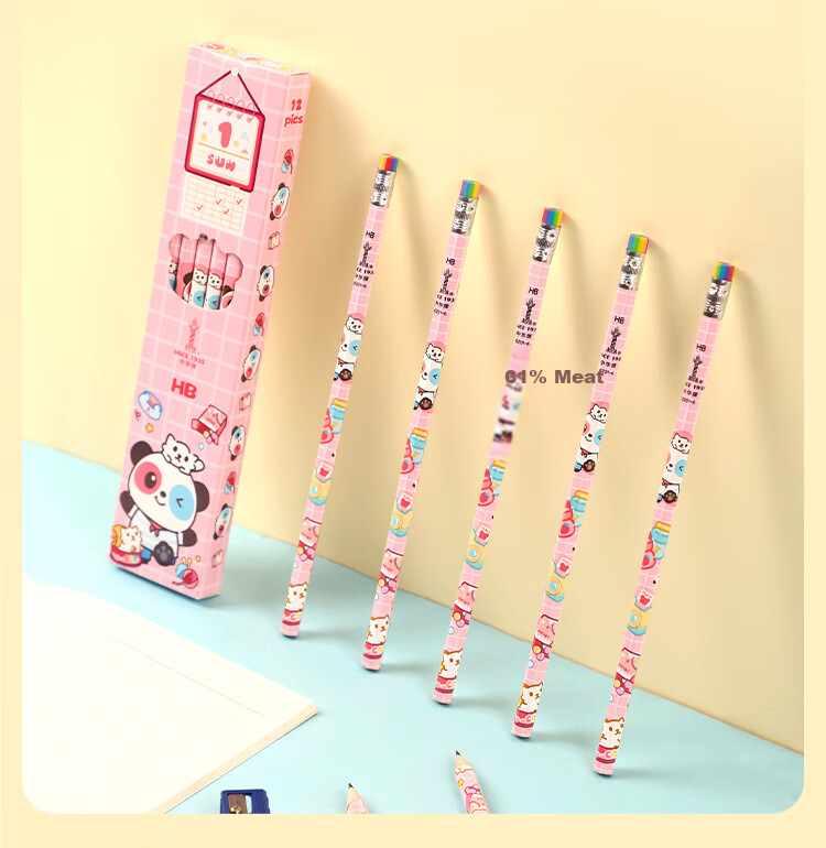 [Back to School Essential] Zhonghua Da Series Hexagonal Children's Writing Pencil, Art Drawing Student Office HB Pencil with Rainbow Eraser Tip, Back-To Gift, 6201-6 HB, 12 Pencils/box 1