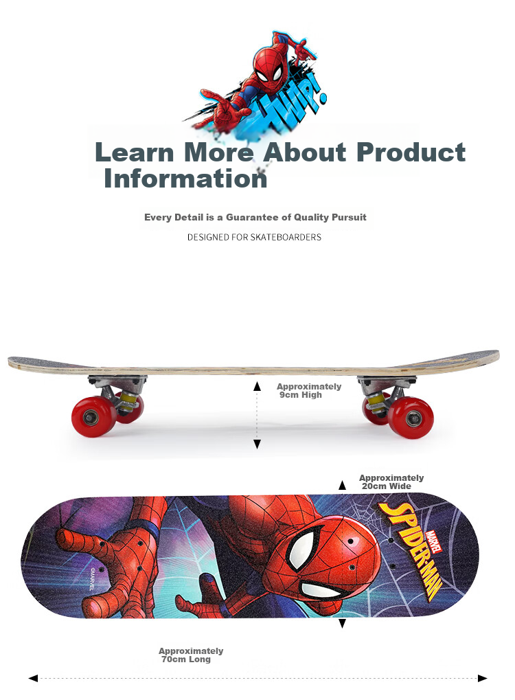 Disney Skateboard for Children Aged 3-6, Beginner Four-Wheel Roller Skates, Short Skateboard, Double-Kick Board Toy, Birthday Gift 10