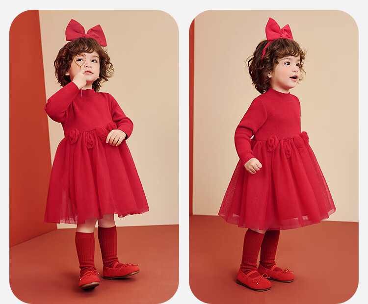 Minibala Girls Dress Baby Tulle Skirt Sweet Children's Half Turtleneck Princess Dress 2025 Winter 8
