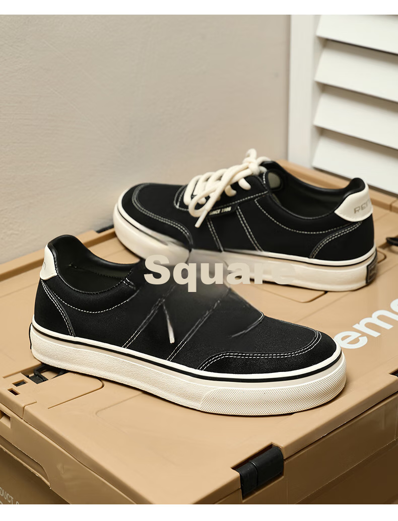 Renben Spring And Autumn Retro Canvas Shoes, Versatile Classic Sneakers for Men, Korean Style Trendy Men's Shoes, Black, Size 41 5