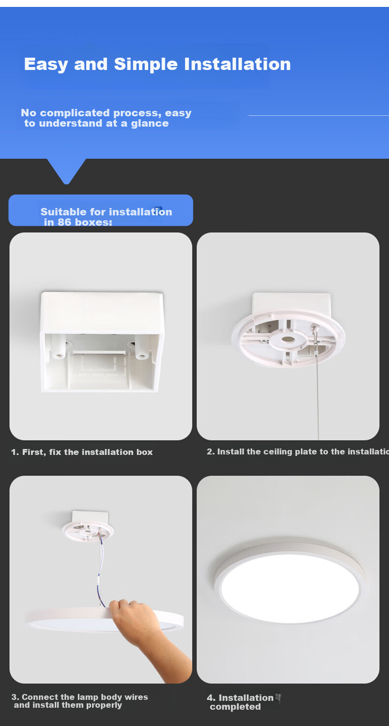 Huipujinggong Ceiling Light, Full Spectrum High Color Rendering Eye Protection, Bedroom Children's Study LED Tri-Proof Lighting Fixture, White, 30cm 11