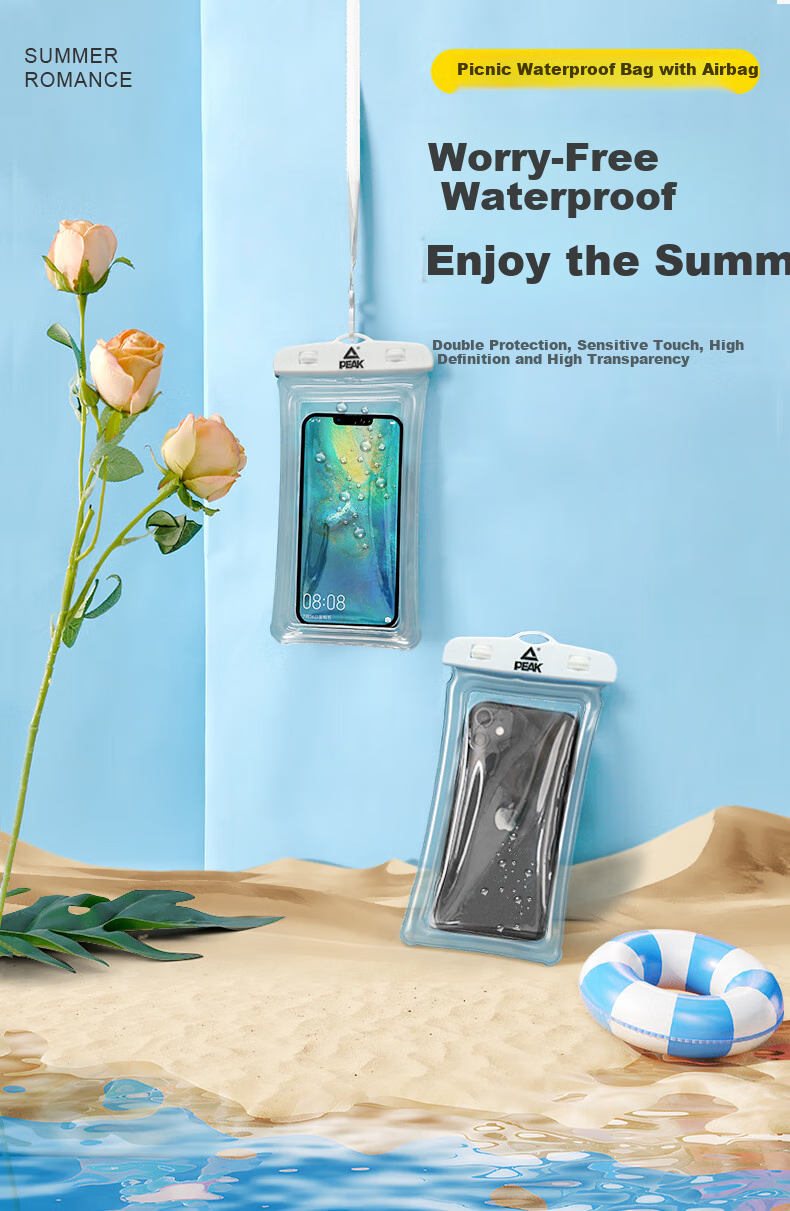 PEAK Waterproof Phone Pouch, Touchscreen Compatible, Swimming Sealed Bag with Lanyard, Waterproof Case for Rafting, Swimming Photography, And Food Delivery Riders 1