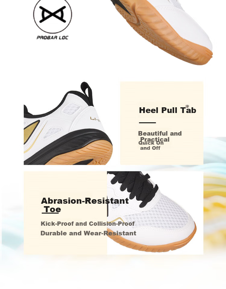 Li-Ning Table Tennis Shoes for Men And Women, National Team Training Style, Breathable Professional Tendon Color Sole Table Tennis Sports Shoes, White Gold 39.5 10