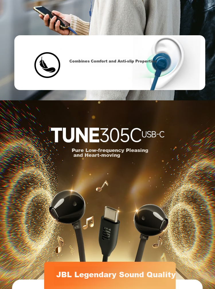 JBL TUNE 305C Wired Earphones, Type-C Interface, Semi In-Ear Headphones, Computer Headphones, Compatible with USB-C, Travel Companion, Gift Recommendation, Red 4