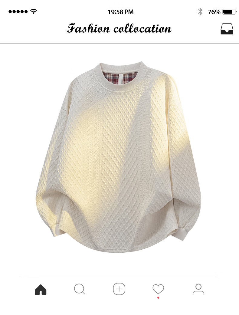 Dingfengbaoluo Round Neck Jacquard Sweatshirt Men Autumn Loose Casual Pullover XSM05 Apricot L 2