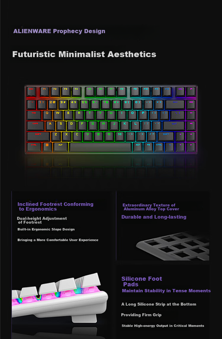 Alienware Pro Professional Edition Three-Mode Wireless Compact TKL Gaming Mechanical Keyboard for Home And E-Sports, Long Battery Life, Hot-Swappable, Holiday Gift, White 8