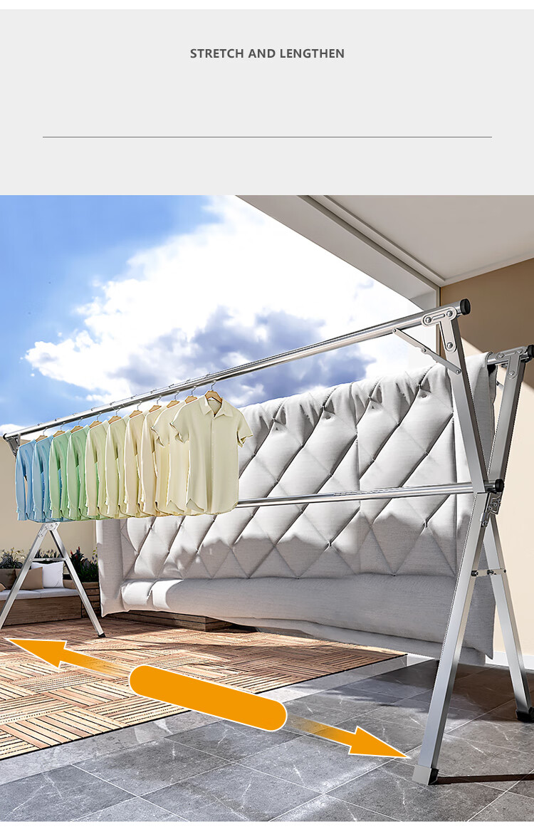 Huakaizhixing Foldable Clothes Drying Rack, Stainless Steel Retractable Clothes Hanger for Balcony, YJ67 Three-Rod with Wheels, 2.0 Meters 5