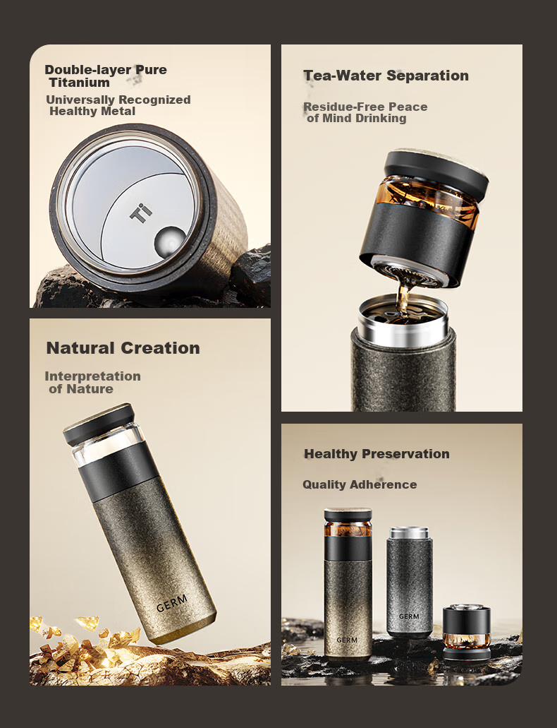 Germ Pure Titanium Insulated Water Bottle for Women Health Tea Separation Titanium Cup Valentine's Day Gift 450ML Dusty Pink 3