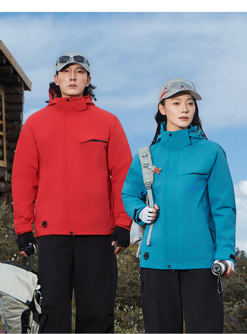 JEEP SPIRIT Men's and Women's Outdoor 3-in-1 Waterproof Windproof Mountaineering Jacket Couple's Dark Night Blue XS 22