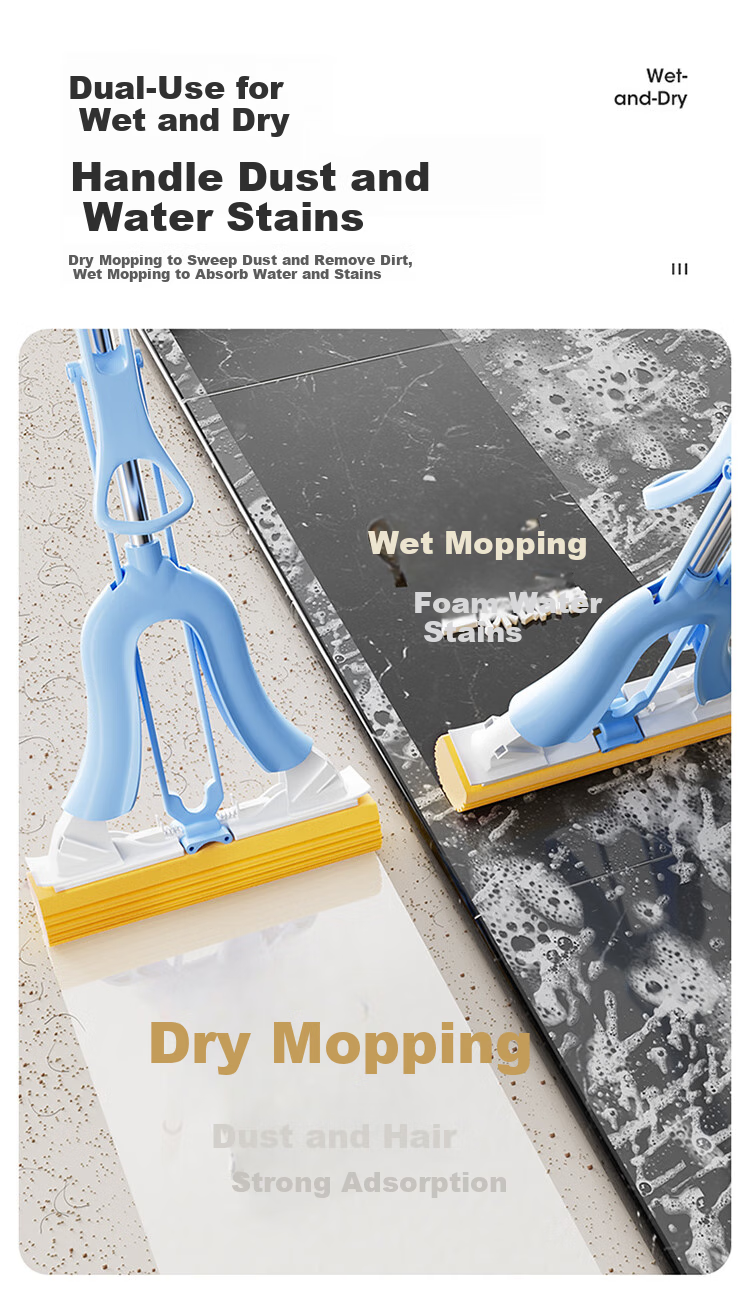 MARYYA Large Sponge Mop, 38cm with Two Heads, Extended Handle, Absorbent Sponge, Household All-In No-Hand Cleaning, 2026 Floor Mopping Cloth 7