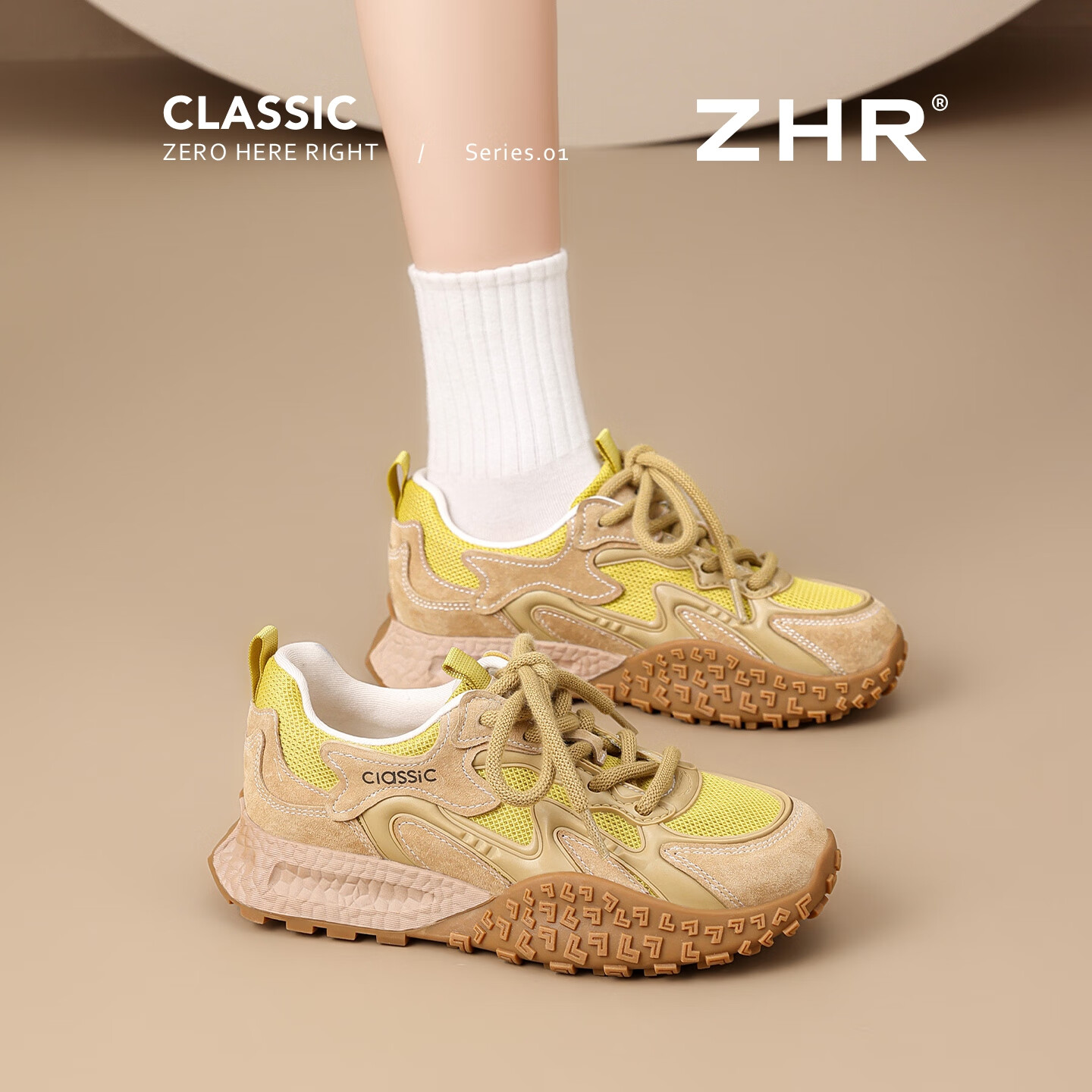 ZHR Dexun Women's Shoes, Spring And Autumn Retro Sneakers, Versatile Thick-Soled Height-Increasing Women's Shoes, KS210 Yellow, Size 40