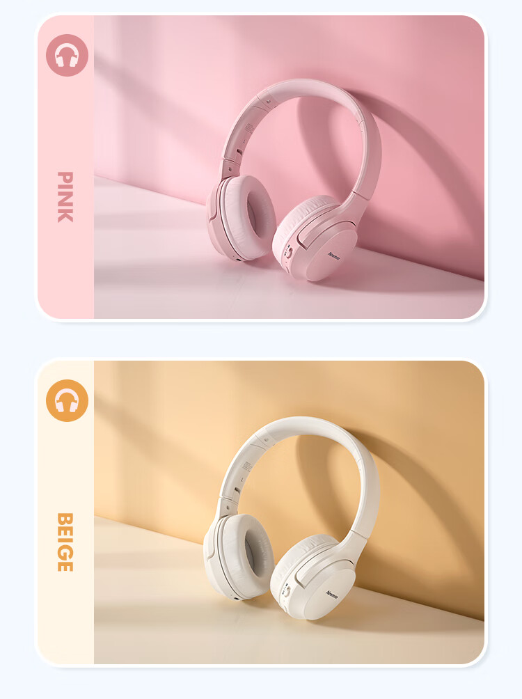 Newmine TB106 Over-Ear Bluetooth Headphones, True Wireless Noise-Cancelling Earphones, High-Quality Audio for Music, Students, Computer, Online Classes, Gaming, Sports, Long Battery Life, Soundproof Foldable Earphones, Pink 4