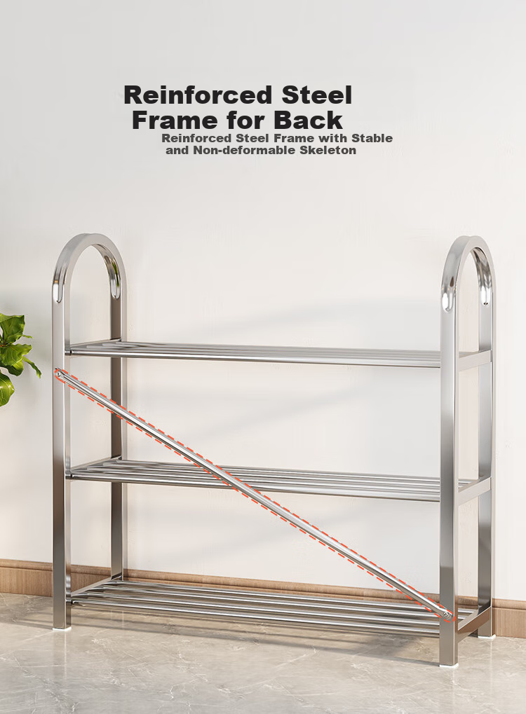 QIAONAMEI Stainless Steel Shoe Rack, Thickened Multi-Layer Simple Shoe Stand, Dormitory Entrance Home Storage Rack QNM1106-SR(A) 7