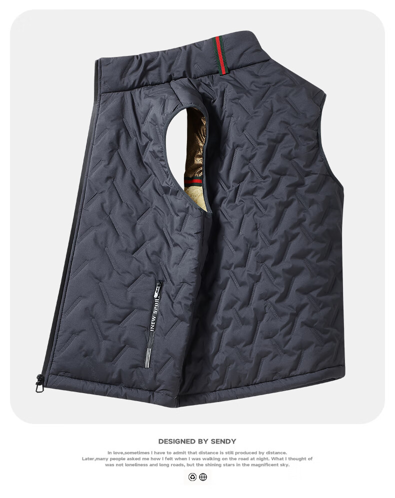 Warrior Men's Fleece-Lined Warm Printed Stand Collar Vest Sleeveless Jacket Casual Cotton Padded Outerwear for Autumn and Winter 13