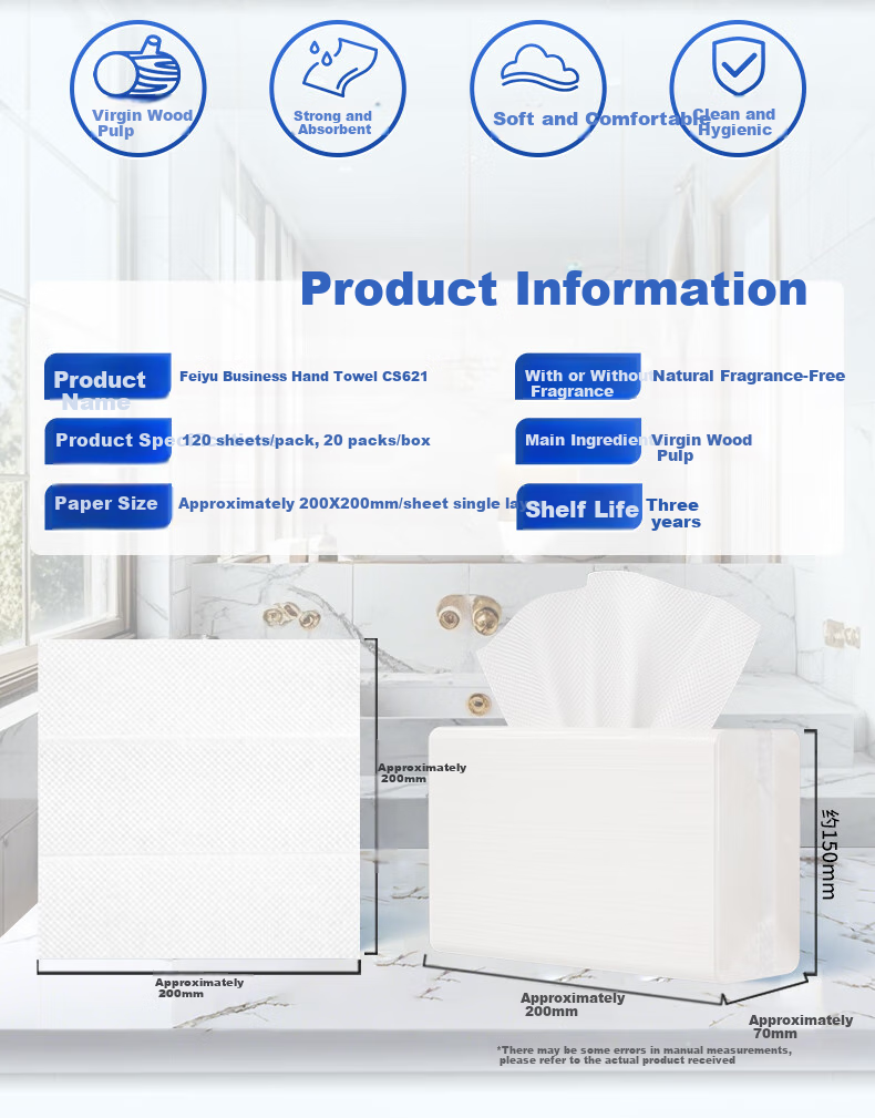 Feiyu Commercial Hand Towel Paper, 1-Ply, 120 Sheets*20 Packs, Quick-Drying Paper, for Hotels, Bathrooms, Shopping Malls, Kitchens, Whole Box CS621 2
