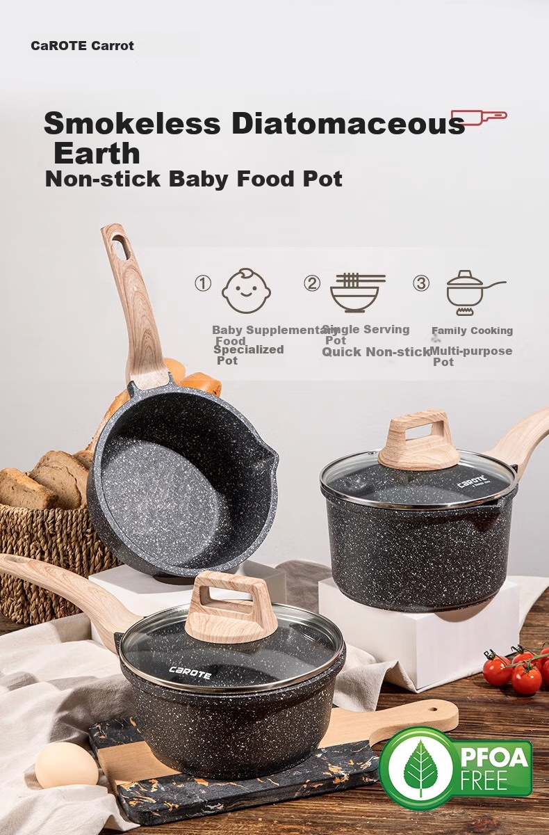 CaROTE Titanium Non-Stick Milk Pot Baby Food Pot Household Noodle Pot Small Soup Pot Cooking Pot Small Pot 20cm 1
