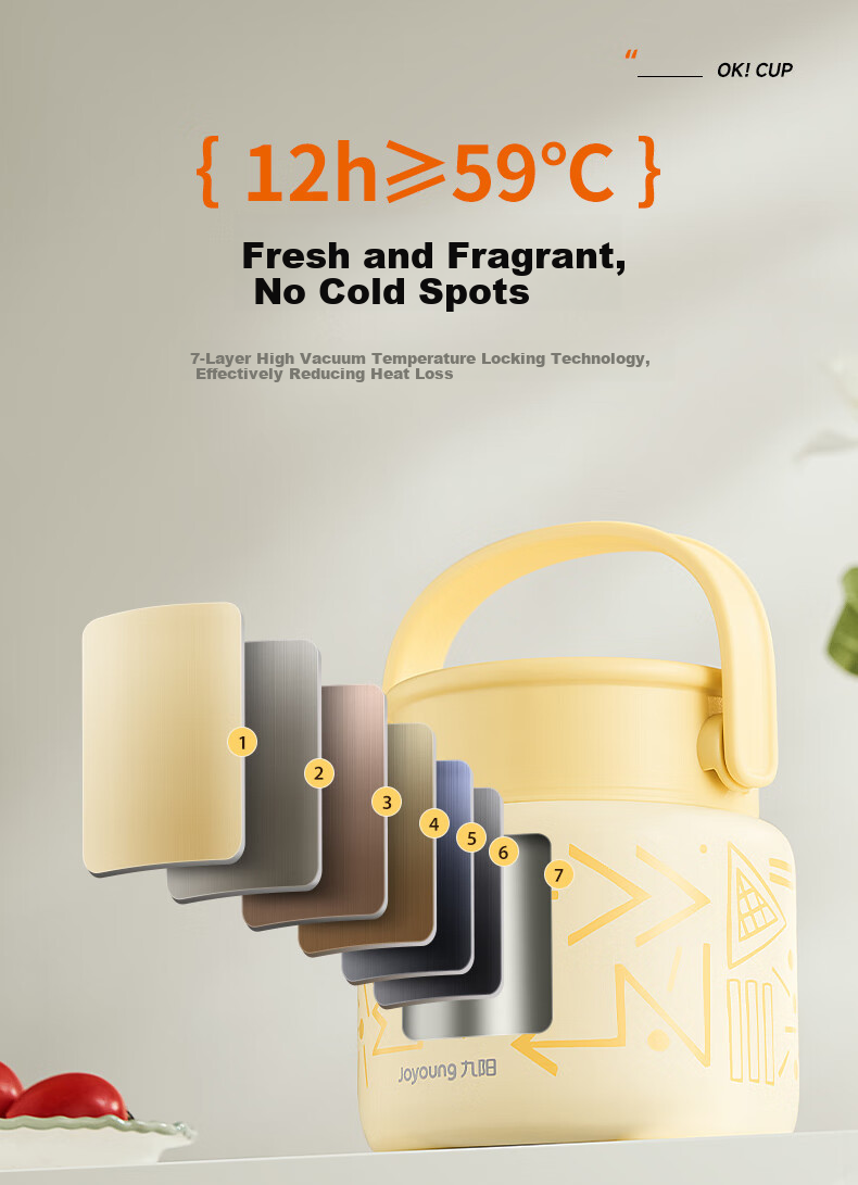 Joyoung Thermal Food Jar, 316L Stainless Steel Insulated Lunch Box, Vacuum Insulated Mug for Men And Women, Students, Thermal Cooker Pot, 800ml 8