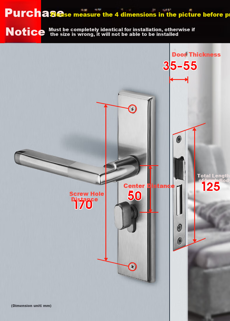Fly.Globe Door Lock, Interior Bedroom Door Lock, Anti-Theft Stainless Steel Lock, Solid Wood Door Handle K170 2