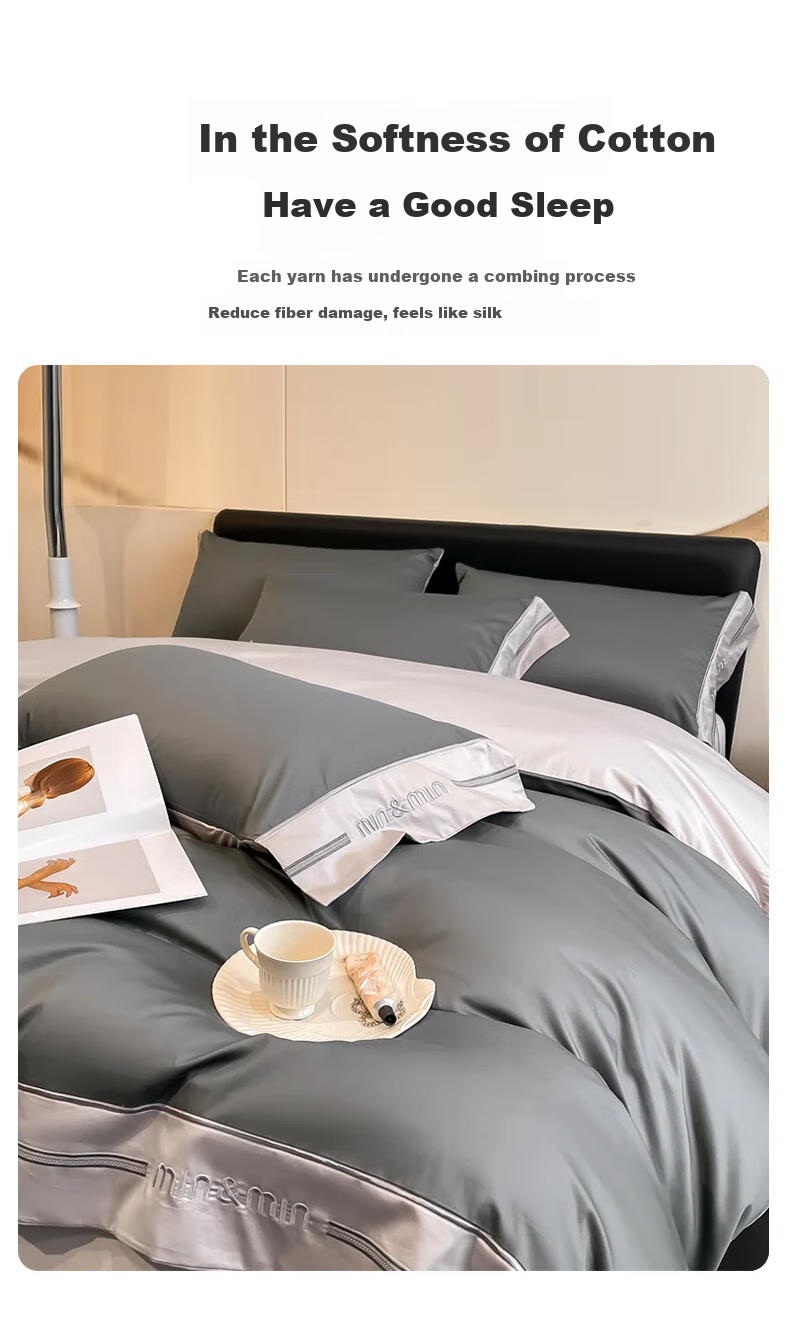 Huangchaojiasi 60s Four-Piece Set, Luxury Long-Staple Xinjiang Cotton, 100% Pure Cotton Duvet Cover And Bed Sheet, for 1.8/1.5 Meter Bed 9