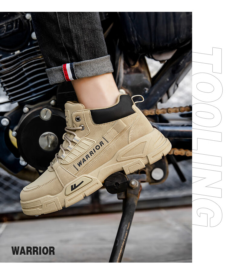 Warrior Men's Martin Boots Winter High-Top Outdoor Warm Work Hiking Shoes 0714 Khaki Black Size 40 15